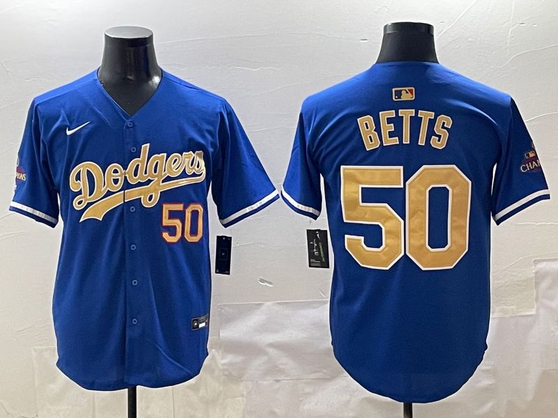 Men Los Angeles Dodgers #50 Betts Blue Champion gold character 2025 Nike MLB Jersey style 412->los angeles dodgers->MLB Jersey